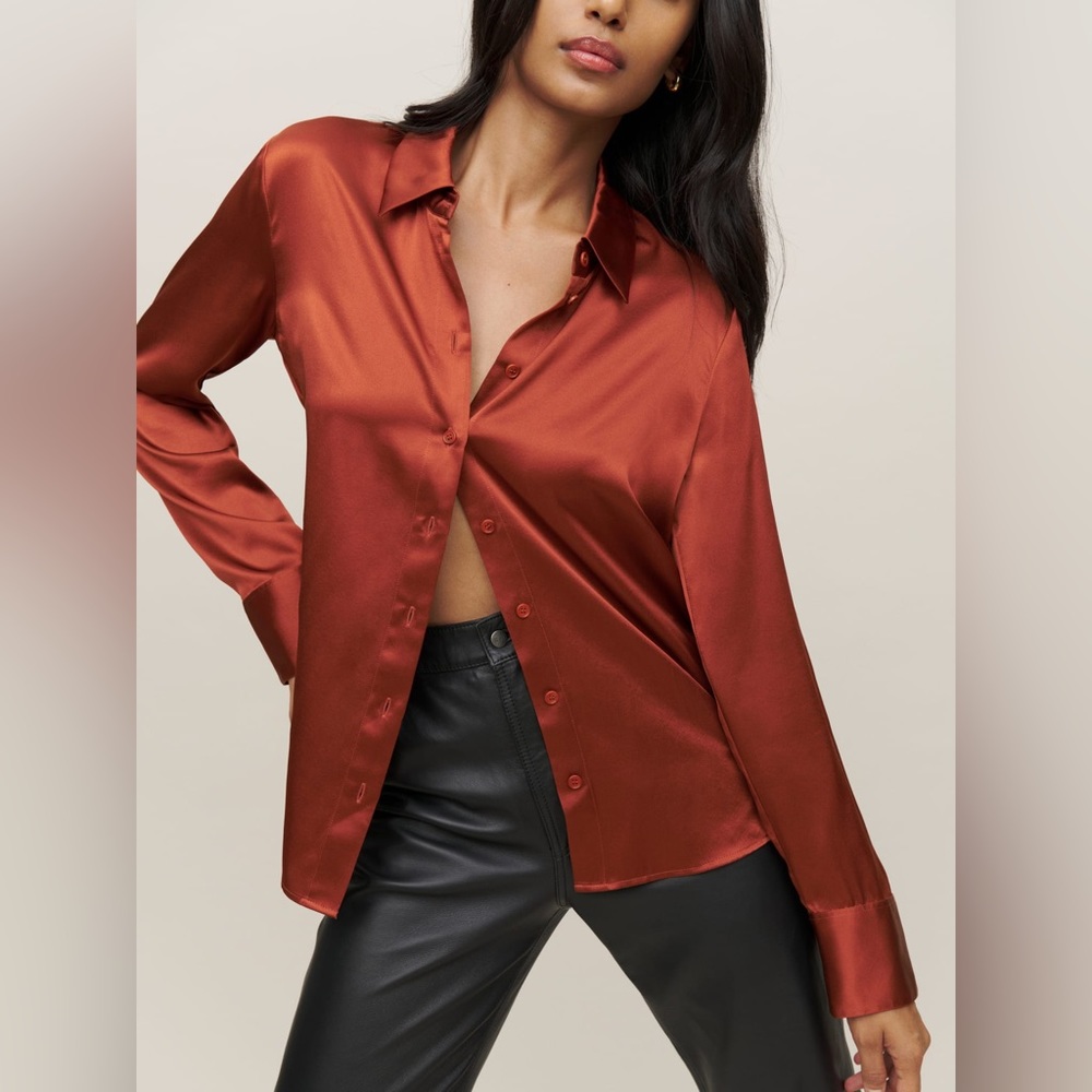 Reformation sky relaxed silk button down top